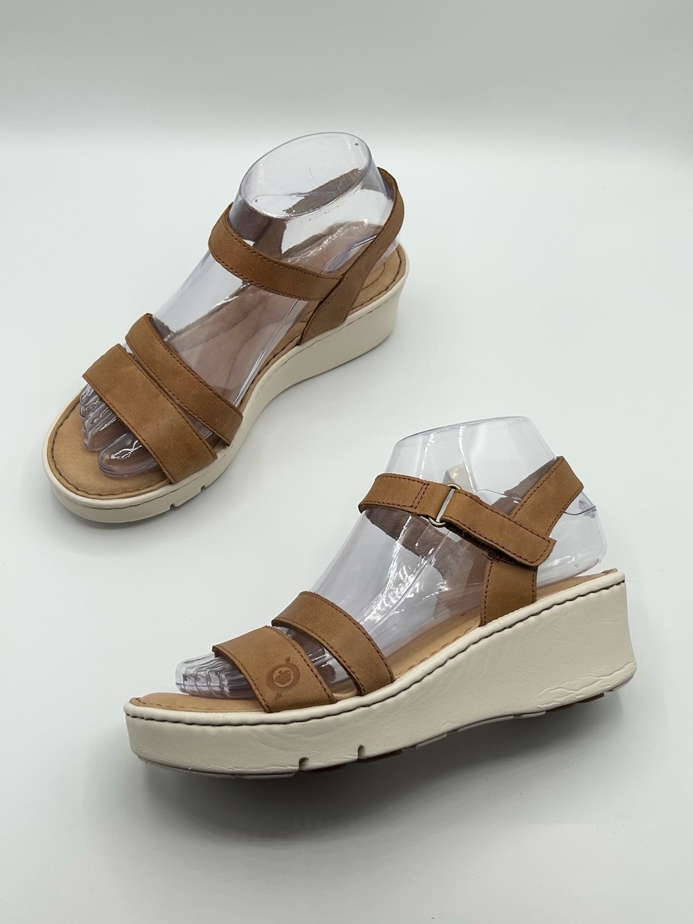 Born Tan Leather Strappy Wedge Comfort Sandals Women’s Size 7